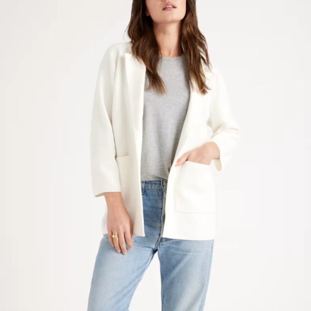 Quince 100% Organic Cotton Knit Blazer - Ivory